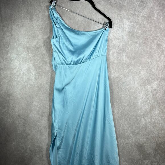 Abercrombie & Fitch Dress Medium Blue Satin One Shoulder Twist Front Formal Hoco - Picture 4 of 10